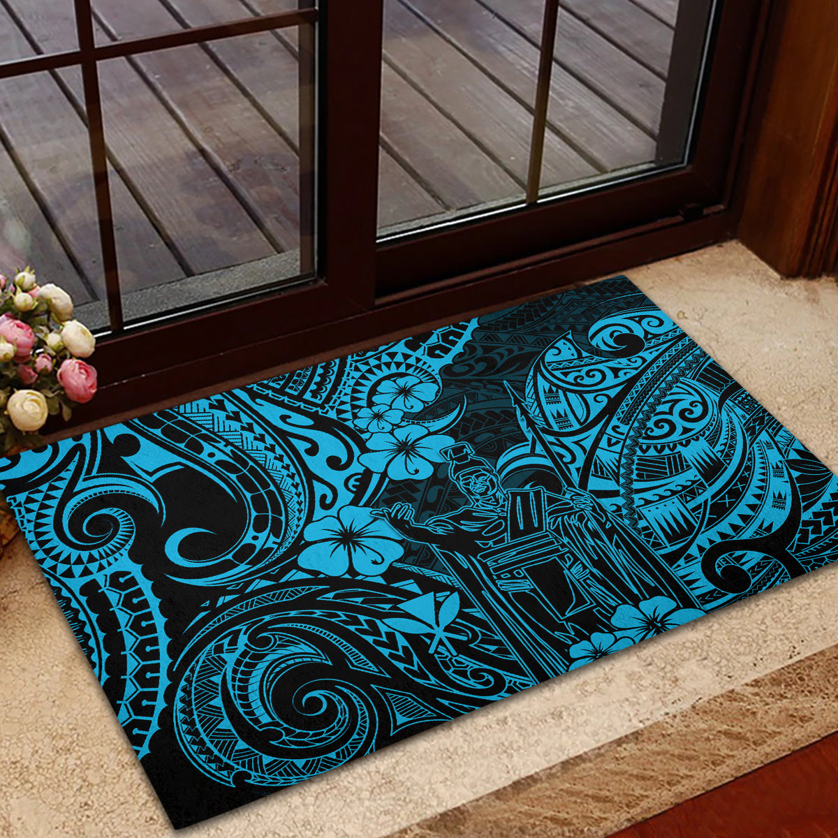 Hawaii King Kamehameha Rubber Doormat Polynesian Pattern Sky Blue Version LT01 - Polynesian Pride