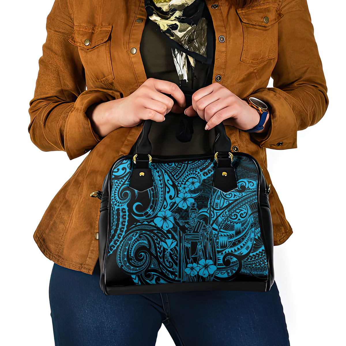 Hawaii King Kamehameha Shoulder Handbag Polynesian Pattern Sky Blue Version LT01 - Polynesian Pride