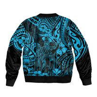Hawaii King Kamehameha Sleeve Zip Bomber Jacket Polynesian Pattern Sky Blue Version LT01 - Polynesian Pride