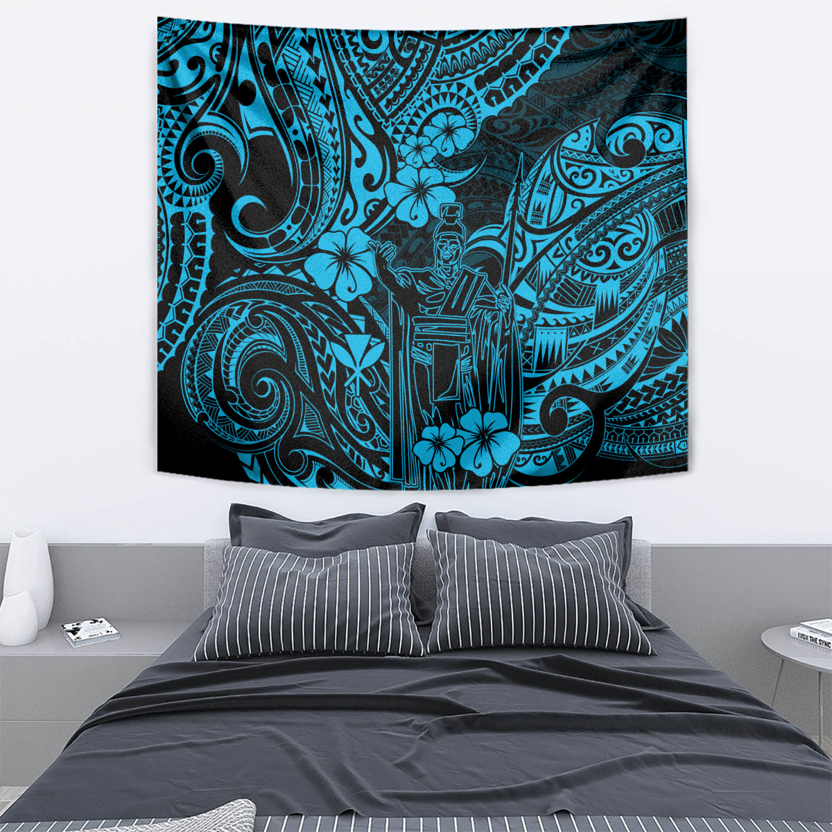 Hawaii King Kamehameha Tapestry Polynesian Pattern Sky Blue Version LT01 - Polynesian Pride