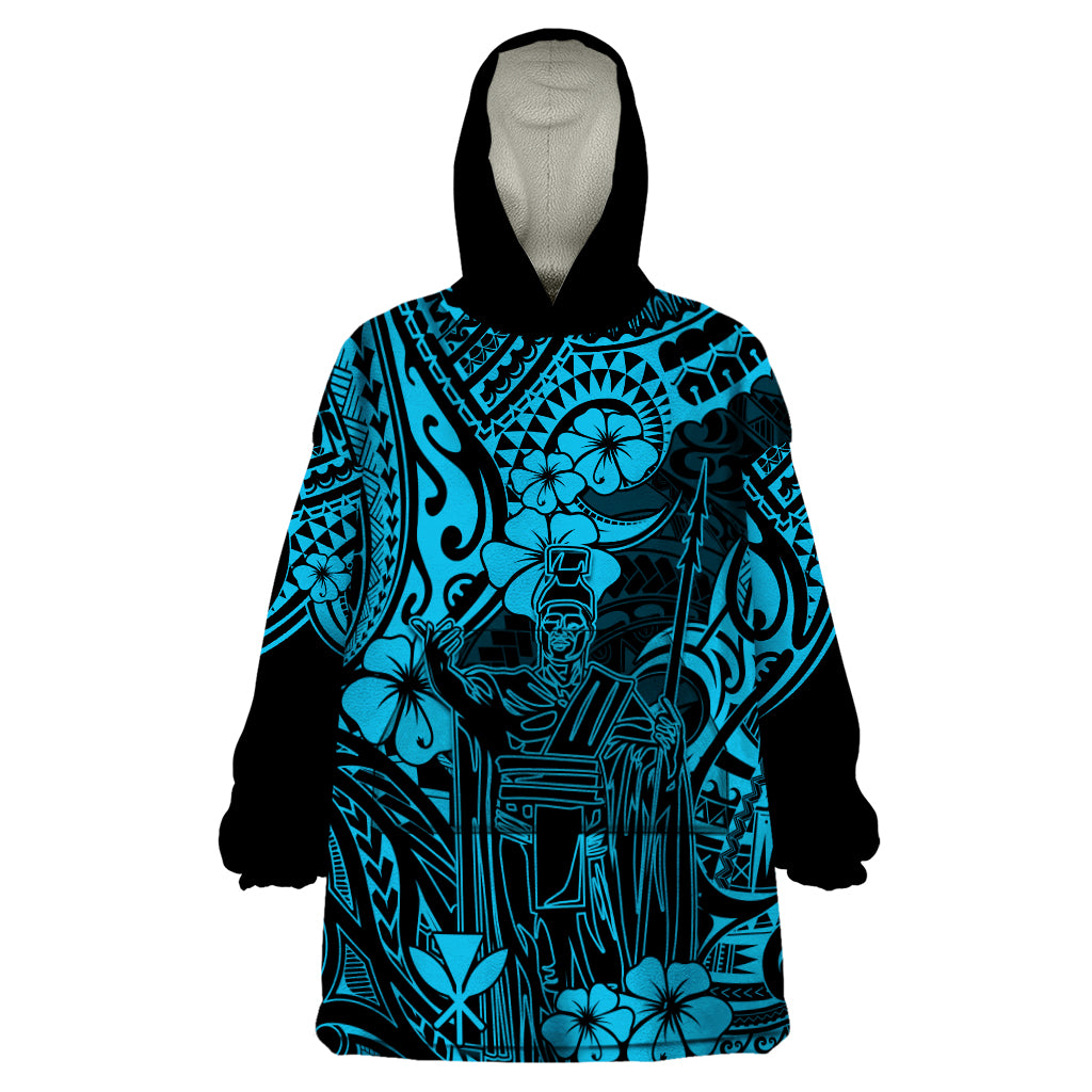 Hawaii King Kamehameha Wearable Blanket Hoodie Polynesian Pattern Sky Blue Version LT01 One Size Blue - Polynesian Pride