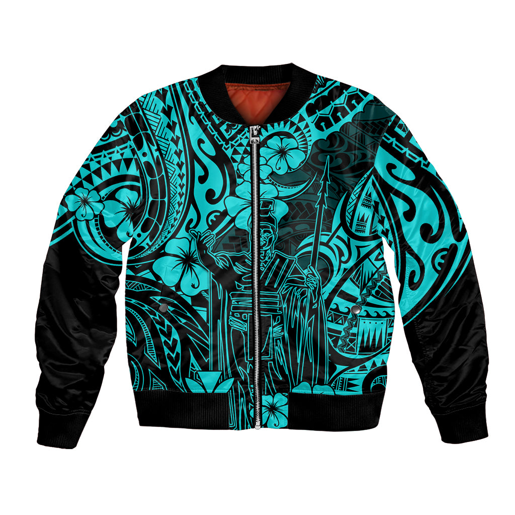 Hawaii King Kamehameha Bomber Jacket Polynesian Pattern Turquoise Version LT01 Unisex Turquoise - Polynesian Pride