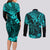 Hawaii King Kamehameha Couples Matching Long Sleeve Bodycon Dress and Long Sleeve Button Shirts Polynesian Pattern Turquoise Version LT01 - Polynesian Pride