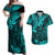 Hawaii King Kamehameha Couples Matching Off Shoulder Maxi Dress and Hawaiian Shirt Polynesian Pattern Turquoise Version LT01 Turquoise - Polynesian Pride