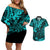 Hawaii King Kamehameha Couples Matching Off Shoulder Short Dress and Hawaiian Shirt Polynesian Pattern Turquoise Version LT01 Turquoise - Polynesian Pride