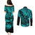 Hawaii King Kamehameha Couples Matching Puletasi Dress and Long Sleeve Button Shirts Polynesian Pattern Turquoise Version LT01 - Polynesian Pride