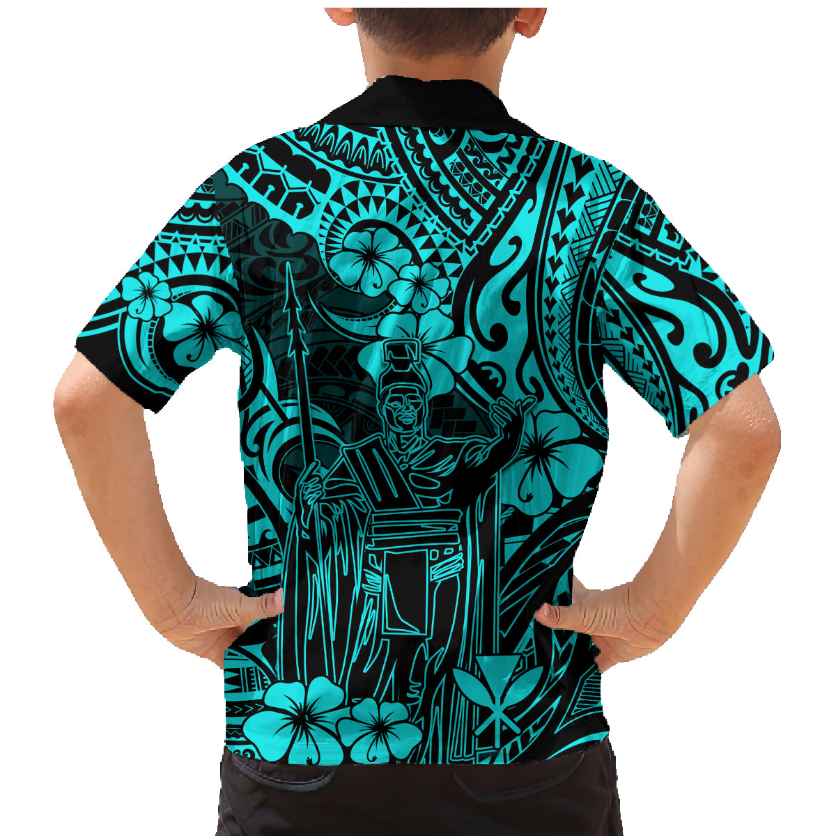 Hawaii King Kamehameha Family Matching Mermaid Dress and Hawaiian Shirt Polynesian Pattern Turquoise Version LT01 - Polynesian Pride