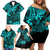 Hawaii King Kamehameha Family Matching Off Shoulder Short Dress and Hawaiian Shirt Polynesian Pattern Turquoise Version LT01 - Polynesian Pride