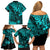 Hawaii King Kamehameha Family Matching Off Shoulder Short Dress and Hawaiian Shirt Polynesian Pattern Turquoise Version LT01 - Polynesian Pride