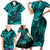 Hawaii King Kamehameha Family Matching Short Sleeve Bodycon Dress and Hawaiian Shirt Polynesian Pattern Turquoise Version LT01 - Polynesian Pride
