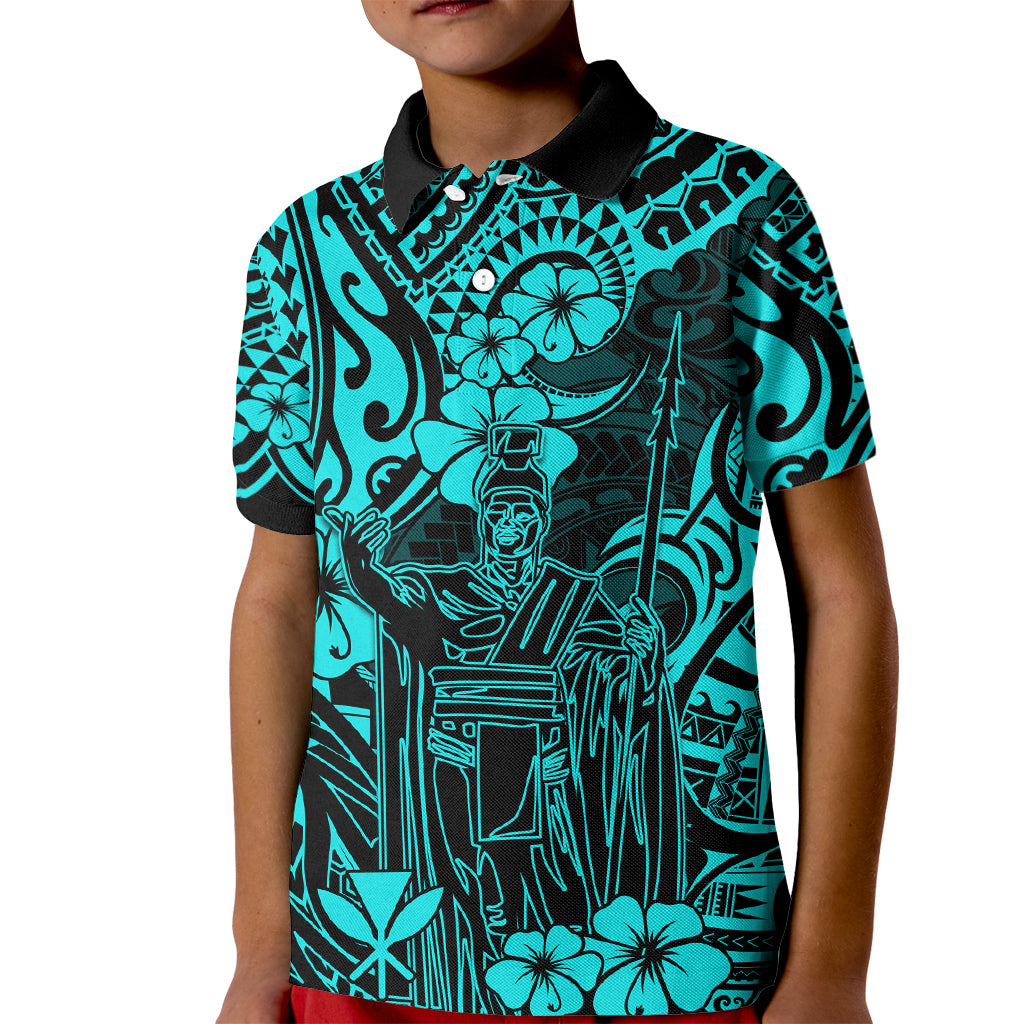 Hawaii King Kamehameha Kid Polo Shirt Polynesian Pattern Turquoise Version LT01 Kid Turquoise - Polynesian Pride