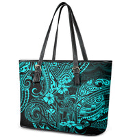 Hawaii King Kamehameha Leather Tote Bag Polynesian Pattern Turquoise Version LT01 - Polynesian Pride
