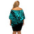 Hawaii King Kamehameha Off Shoulder Short Dress Polynesian Pattern Turquoise Version LT01 - Polynesian Pride