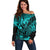 Hawaii King Kamehameha Off Shoulder Sweater Polynesian Pattern Turquoise Version LT01 Women Turquoise - Polynesian Pride