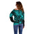 Hawaii King Kamehameha Off Shoulder Sweater Polynesian Pattern Turquoise Version LT01 - Polynesian Pride