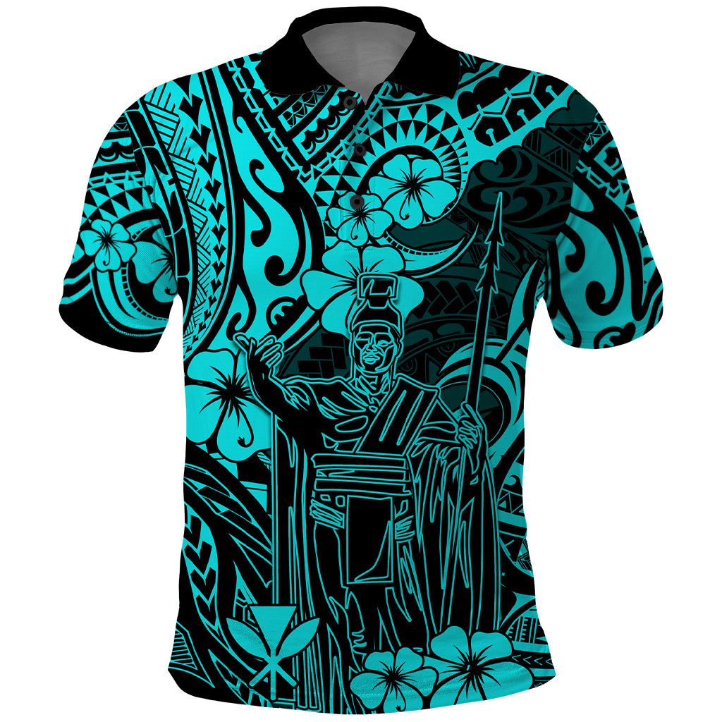 Hawaii King Kamehameha Polo Shirt Polynesian Pattern Turquoise Version LT01 Turquoise - Polynesian Pride