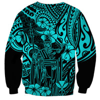 Hawaii King Kamehameha Sweatshirt Polynesian Pattern Turquoise Version LT01 - Polynesian Pride