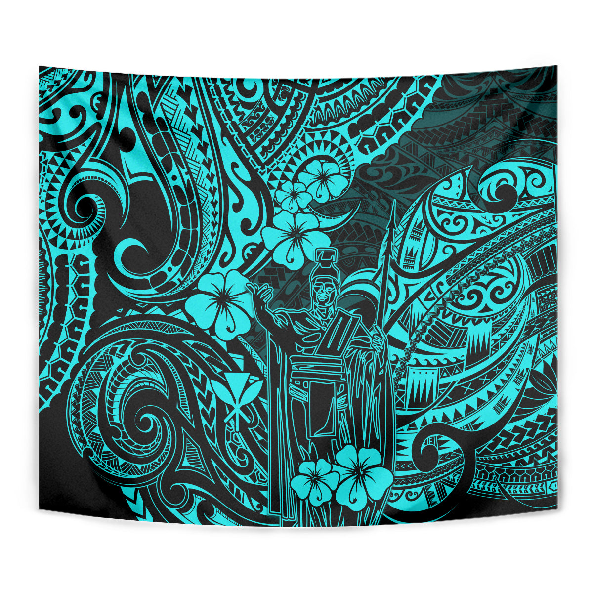 Hawaii King Kamehameha Tapestry Polynesian Pattern Turquoise Version LT01 - Polynesian Pride