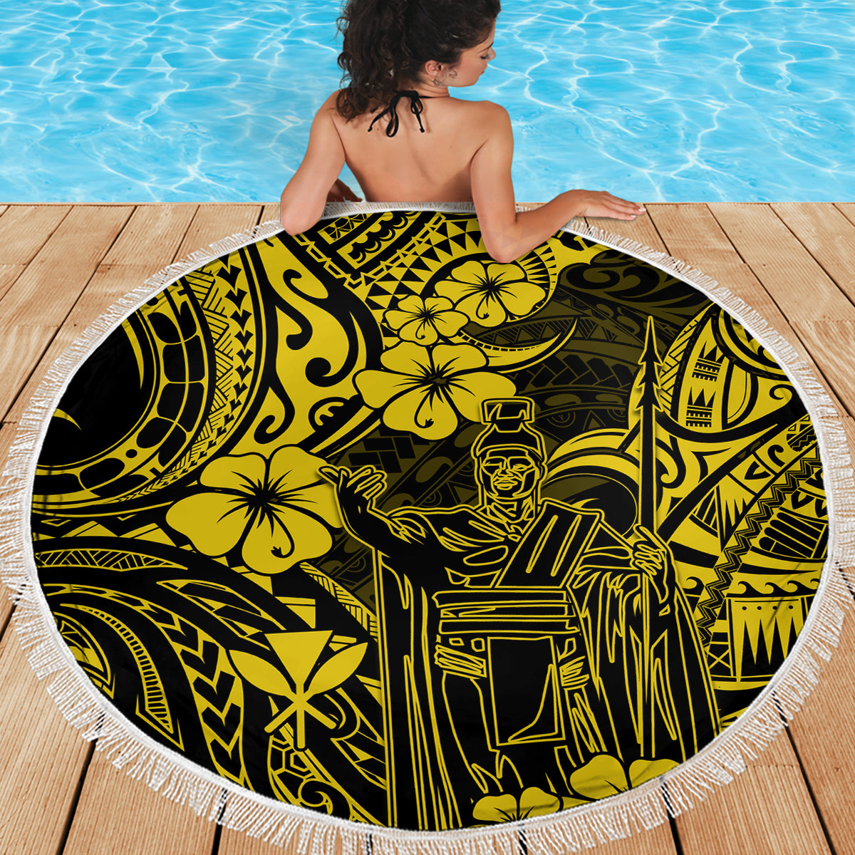 Hawaii King Kamehameha Beach Blanket Polynesian Pattern Yellow Version LT01 - Wonder Print Shop