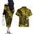 Hawaii King Kamehameha Couples Matching Off The Shoulder Long Sleeve Dress and Hawaiian Shirt Polynesian Pattern Yellow Version LT01 - Polynesian Pride