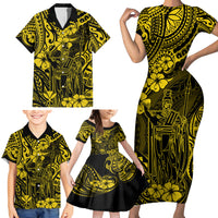 Hawaii King Kamehameha Family Matching Short Sleeve Bodycon Dress and Hawaiian Shirt Polynesian Pattern Yellow Version LT01 - Polynesian Pride