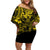 Hawaii King Kamehameha Off Shoulder Short Dress Polynesian Pattern Yellow Version LT01 Women Yellow - Polynesian Pride