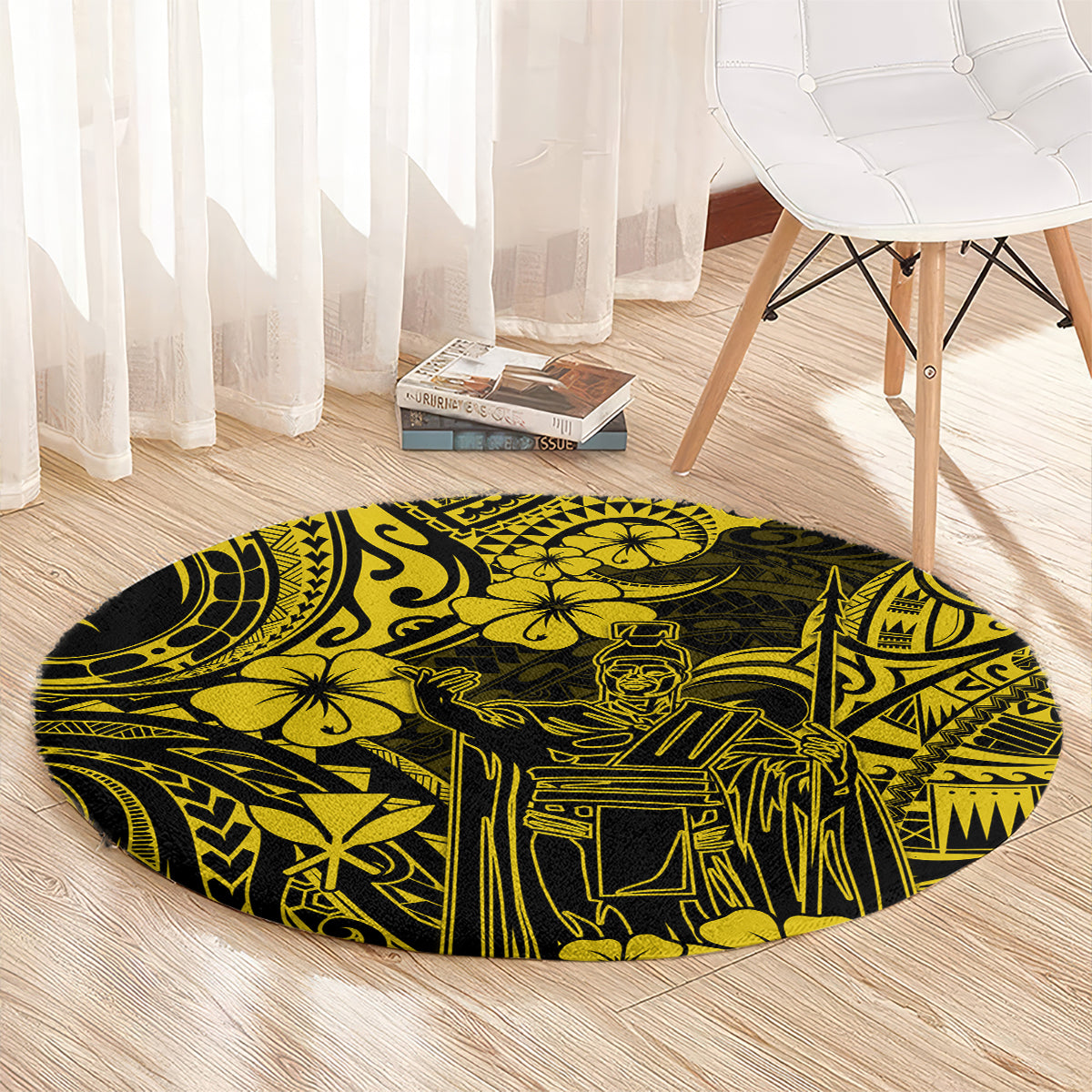 Hawaii King Kamehameha Round Carpet Polynesian Pattern Yellow Version LT01 - Polynesian Pride