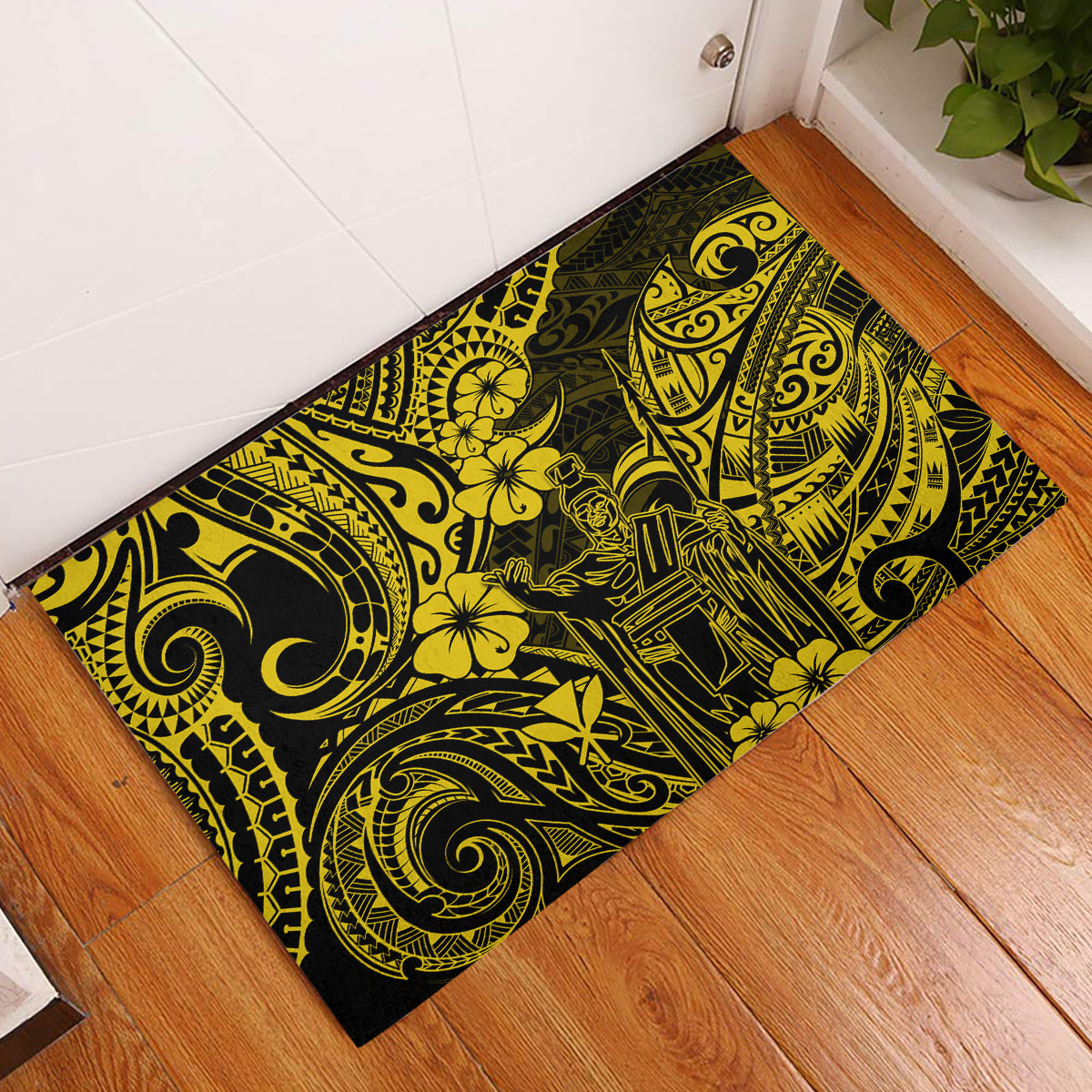 Hawaii King Kamehameha Rubber Doormat Polynesian Pattern Yellow Version LT01 Yellow - Polynesian Pride