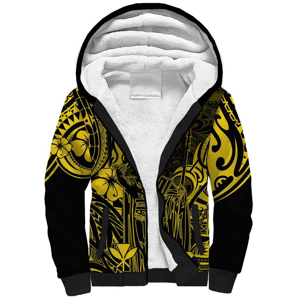 Hawaii King Kamehameha Sherpa Hoodie Polynesian Pattern Yellow Version LT01 Unisex Yellow - Polynesian Pride