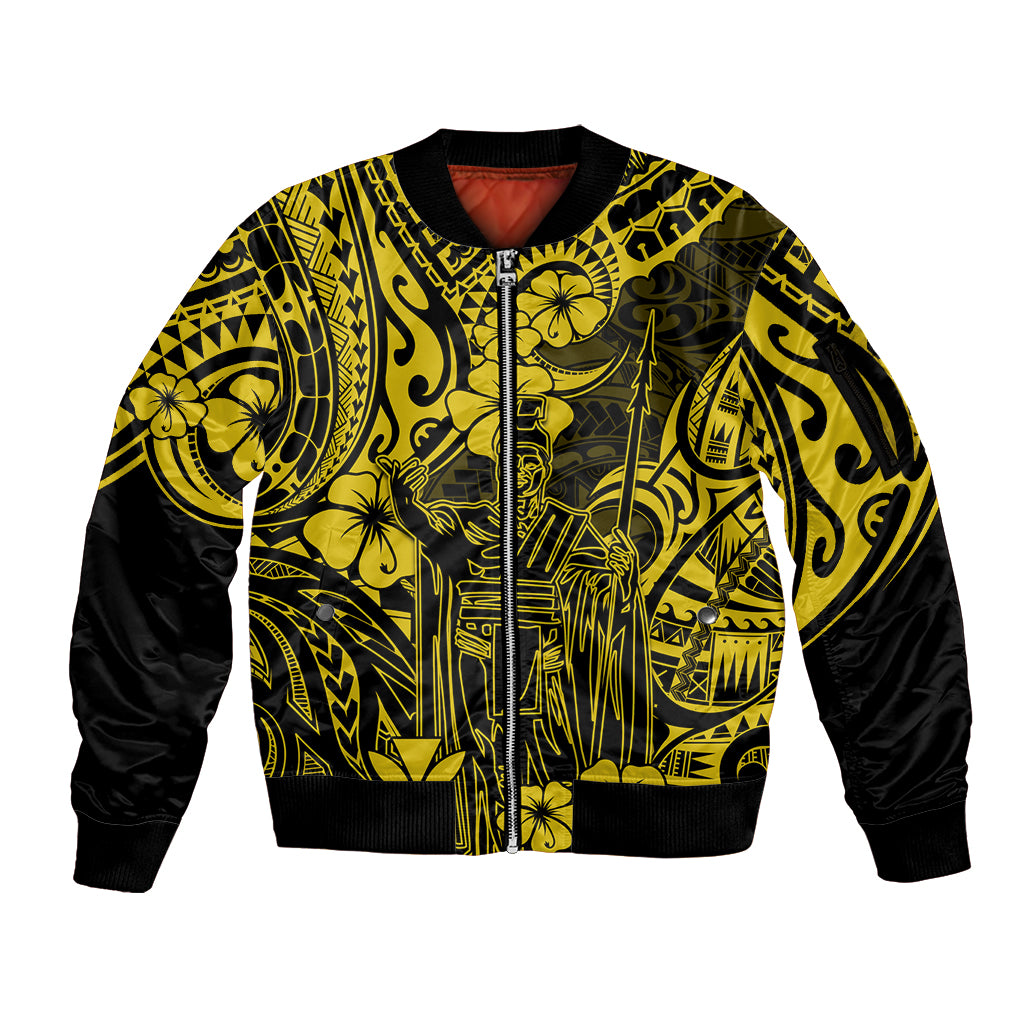 Hawaii King Kamehameha Sleeve Zip Bomber Jacket Polynesian Pattern Yellow Version LT01 Unisex Yellow - Polynesian Pride