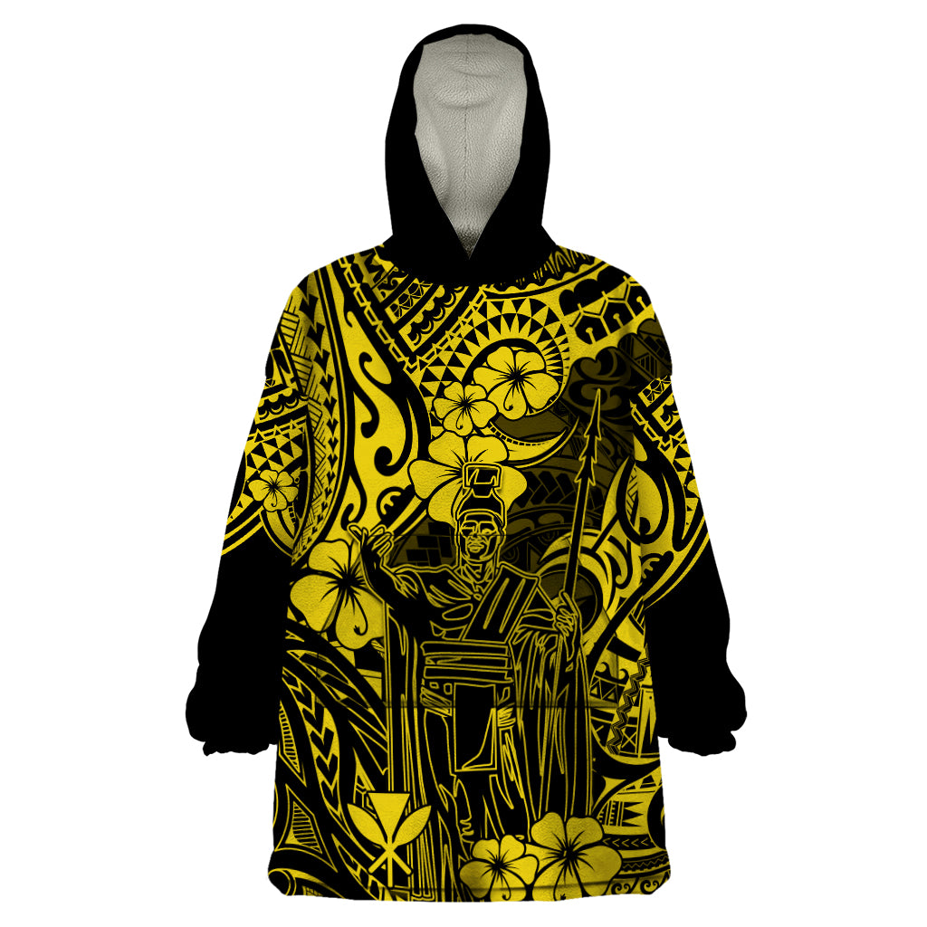 Hawaii King Kamehameha Wearable Blanket Hoodie Polynesian Pattern Yellow Version LT01 One Size Yellow - Polynesian Pride