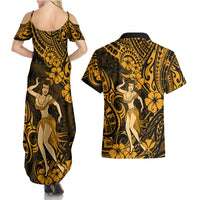 Hawaii Hula Girl Couples Matching Summer Maxi Dress and Hawaiian Shirt Polynesian Pattern Gold Version LT01 - Polynesian Pride