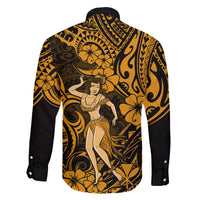Hawaii Hula Girl Family Matching Long Sleeve Bodycon Dress and Hawaiian Shirt Polynesian Pattern Gold Version LT01 - Polynesian Pride