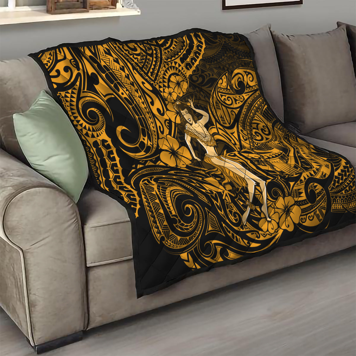 Hawaii Hula Girl Quilt Polynesian Pattern Gold Version LT01 - Polynesian Pride