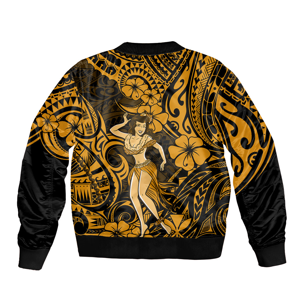 Hawaii Hula Girl Sleeve Zip Bomber Jacket Polynesian Pattern Gold Version LT01 - Polynesian Pride