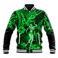 Hawaii Hula Girl Baseball Jacket Polynesian Pattern Green Version LT01 Unisex Green - Polynesian Pride