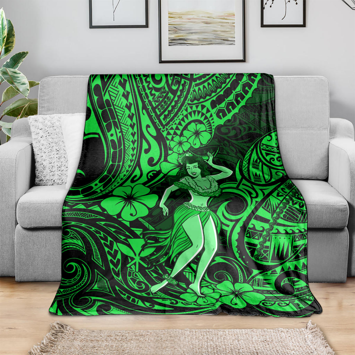 Hawaii Hula Girl Blanket Polynesian Pattern Green Version LT01 - Polynesian Pride