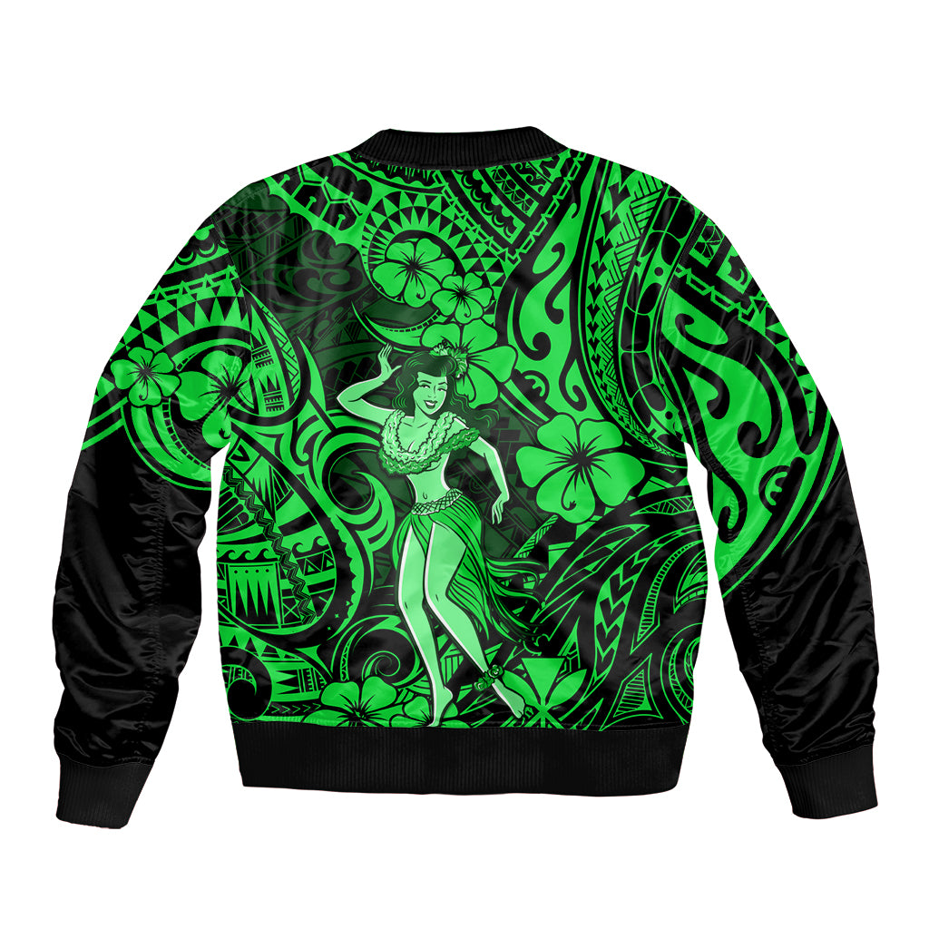 Hawaii Hula Girl Bomber Jacket Polynesian Pattern Green Version LT01 - Polynesian Pride