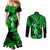 Hawaii Hula Girl Couples Matching Mermaid Dress and Long Sleeve Button Shirts Polynesian Pattern Green Version LT01 - Polynesian Pride