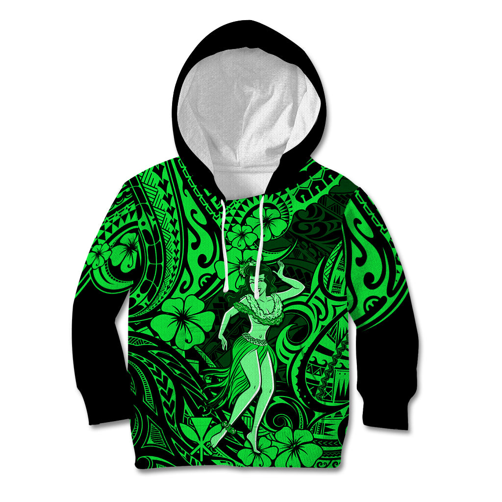 Hawaii Hula Girl Kid Hoodie Polynesian Pattern Green Version LT01 Green - Polynesian Pride