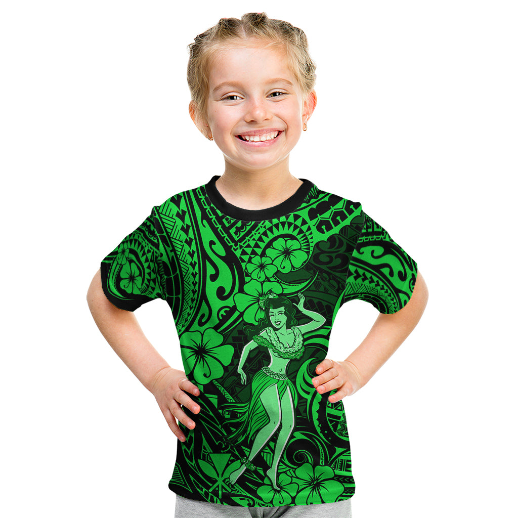Hawaii Hula Girl Kid T Shirt Polynesian Pattern Green Version LT01 Green - Polynesian Pride