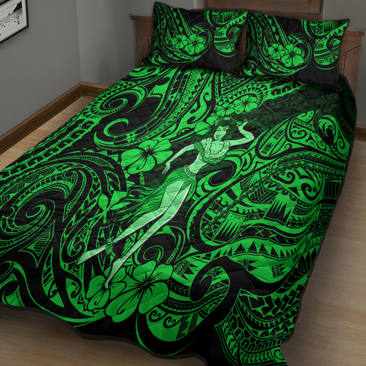 Hawaii Hula Girl Quilt Bed Set Polynesian Pattern Green Version LT01 - Polynesian Pride