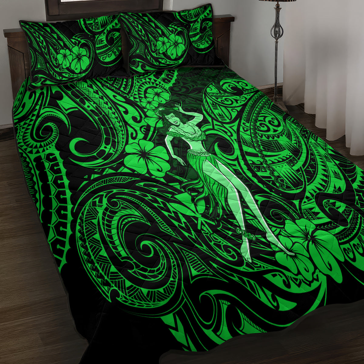 Hawaii Hula Girl Quilt Bed Set Polynesian Pattern Green Version LT01 - Polynesian Pride