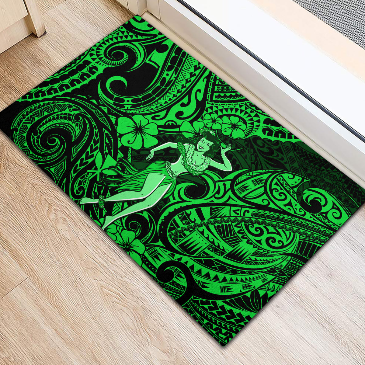 Hawaii Hula Girl Rubber Doormat Polynesian Pattern Green Version LT01 - Polynesian Pride