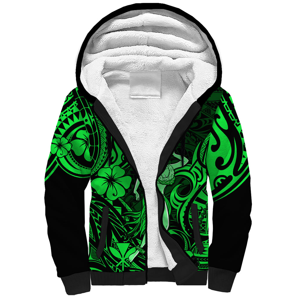 Hawaii Hula Girl Sherpa Hoodie Polynesian Pattern Green Version LT01 Unisex Green - Polynesian Pride
