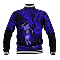 Hawaii Hula Girl Baseball Jacket Polynesian Pattern Navy Blue Version LT01 - Polynesian Pride