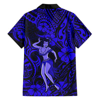 Hawaii Hula Girl Family Matching Puletasi Dress and Hawaiian Shirt Polynesian Pattern Navy Blue Version LT01 - Polynesian Pride