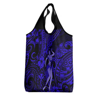 Hawaii Hula Girl Grocery Bag Polynesian Pattern Navy Blue Version