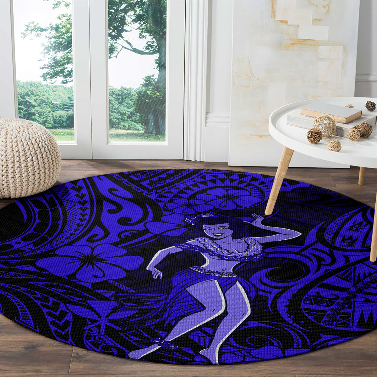 Hawaii Hula Girl Round Carpet Polynesian Pattern Navy Blue Version LT01 - Polynesian Pride
