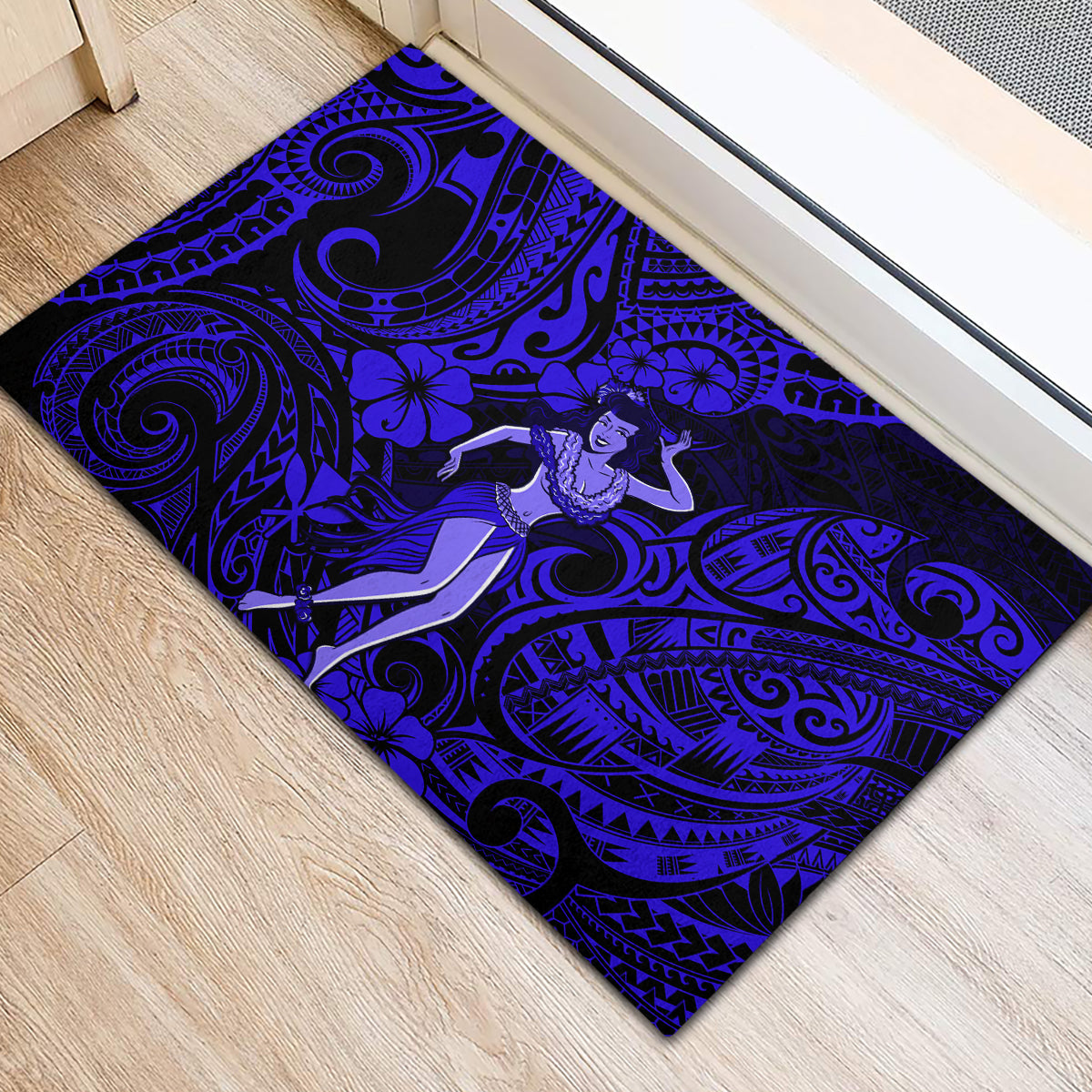 Hawaii Hula Girl Rubber Doormat Polynesian Pattern Navy Blue Version LT01 - Polynesian Pride
